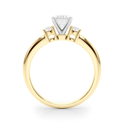 Yellow gold Three-Stone Emerald Cut Diamond Solitaire with Prong Setting and Classic Band