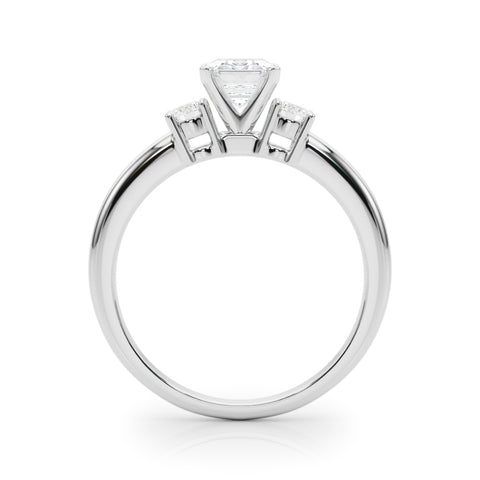 White gold Three-Stone Emerald Cut Diamond Solitaire with Prong Setting and Classic Band