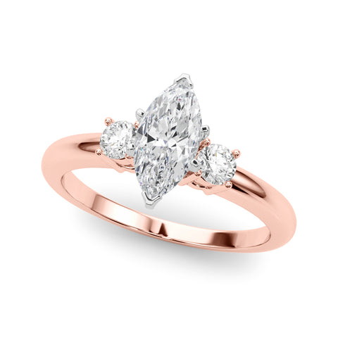 Rose gold Three-Stone Marquise Cut Diamond Solitaire with Prong Setting and Classic Band