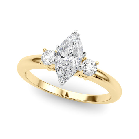 Yellow gold Three-Stone Marquise Cut Diamond Solitaire with Prong Setting and Classic Band