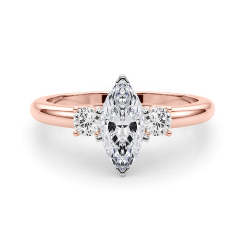 Rose gold Three-Stone Marquise Cut Diamond Solitaire with Prong Setting and Classic Band