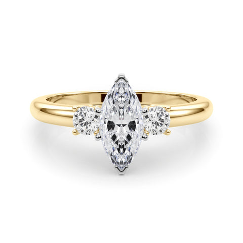 Yellow gold Three-Stone Marquise Cut Diamond Solitaire with Prong Setting and Classic Band