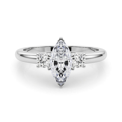 White gold Three-Stone Marquise Cut Diamond Solitaire with Prong Setting and Classic Band