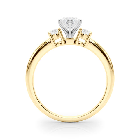 Yellow gold Three-Stone Marquise Cut Diamond Solitaire with Prong Setting and Classic Band