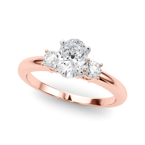 Rose gold Three-Stone Oval Cut Diamond Solitaire with Prong Setting and Classic Band