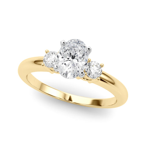 Yellow gold Three-Stone Oval Cut Diamond Solitaire with Prong Setting and Classic Band