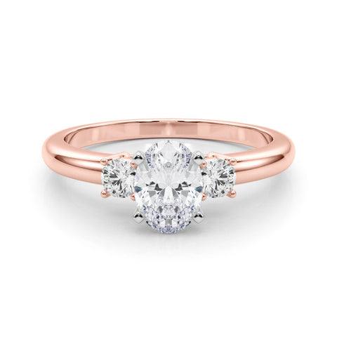 Rose gold Three-Stone Oval Cut Diamond Solitaire with Prong Setting and Classic Band