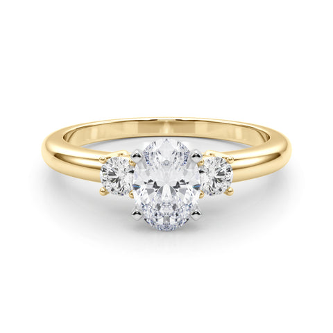 Yellow gold Three-Stone Oval Cut Diamond Solitaire with Prong Setting and Classic Band