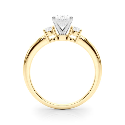 Yellow gold Three-Stone Oval Cut Diamond Solitaire with Prong Setting and Classic Band