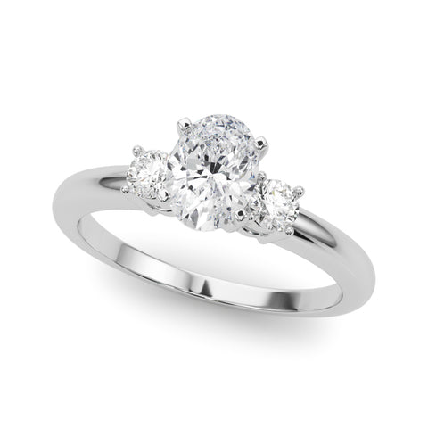 White gold Three-Stone Oval Cut Diamond Solitaire with Prong Setting and Classic Band