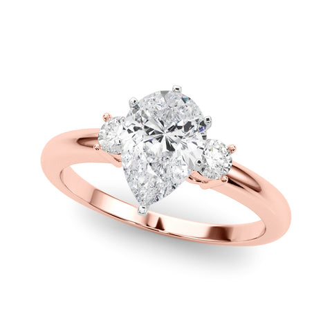 Rose gold Three-Stone Pear Cut Diamond Solitaire with Prong Setting and Classic Band