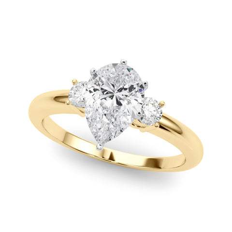 Yellow gold Three-Stone Pear Cut Diamond Solitaire with Prong Setting and Classic Band