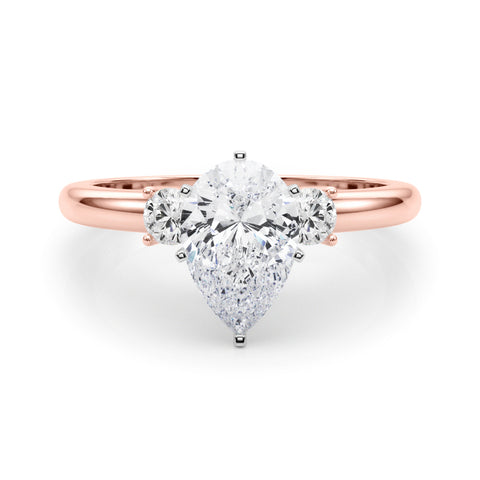 Rose gold Three-Stone Pear Cut Diamond Solitaire with Prong Setting and Classic Band