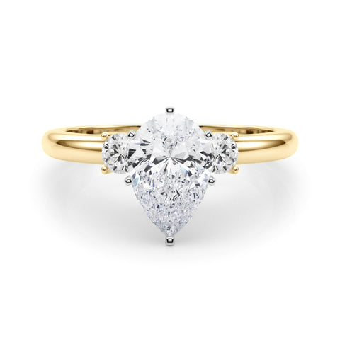 Yellow gold Three-Stone Pear Cut Diamond Solitaire with Prong Setting and Classic Band