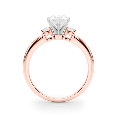 Rose gold Three-Stone Pear Cut Diamond Solitaire with Prong Setting and Classic Band