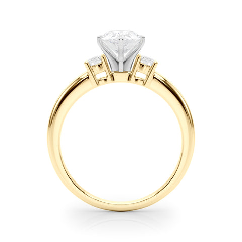 Yellow gold Three-Stone Pear Cut Diamond Solitaire with Prong Setting and Classic Band