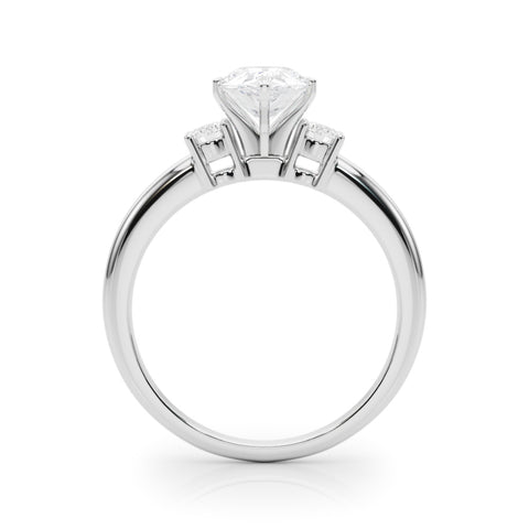 White gold Three-Stone Pear Cut Diamond Solitaire with Prong Setting and Classic Band