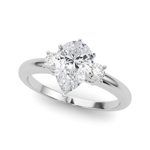 White gold Three-Stone Pear Cut Diamond Solitaire with Prong Setting and Classic Band