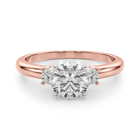 Rose gold Three-Stone Round Cut Diamond Solitaire with Prong Setting and Classic Band