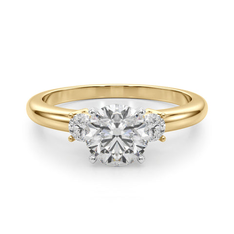 Yellow gold Three-Stone Round Cut Diamond Solitaire with Prong Setting and Classic Band