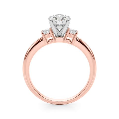 Rose gold Three-Stone Round Cut Diamond Solitaire with Prong Setting and Classic Band