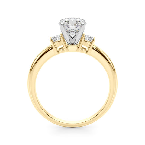 Yellow gold Three-Stone Round Cut Diamond Solitaire with Prong Setting and Classic Band