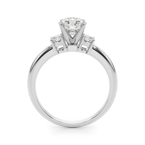 White gold Three-Stone Round Cut Diamond Solitaire with Prong Setting and Classic Band