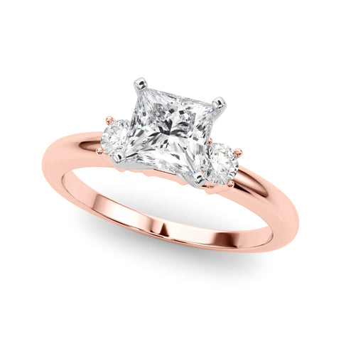 Rose gold Three-Stone Princess Cut Diamond Solitaire with Prong Setting and Classic Band