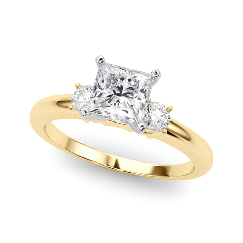 Yellow gold Three-Stone Princess Cut Diamond Solitaire with Prong Setting and Classic Band