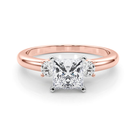 Rose gold Three-Stone Princess Cut Diamond Solitaire with Prong Setting and Classic Band