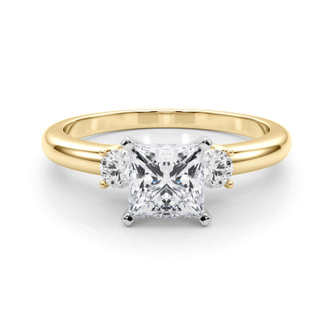 Yellow gold Three-Stone Princess Cut Diamond Solitaire with Prong Setting and Classic Band