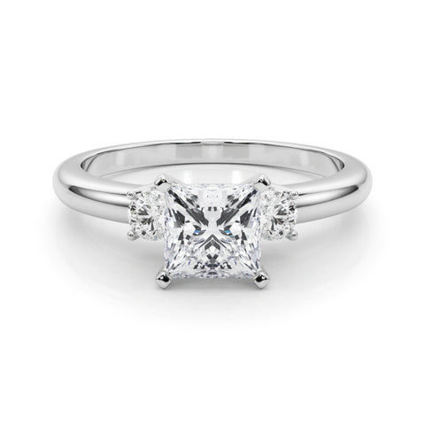 White gold Three-Stone Princess Cut Diamond Solitaire with Prong Setting and Classic Band