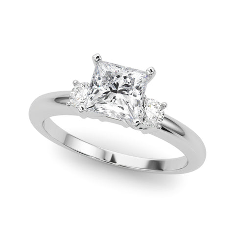 White gold Three-Stone Princess Cut Diamond Solitaire with Prong Setting and Classic Band