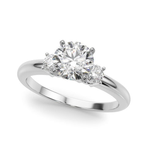 White gold Three-Stone Round Cut Diamond Solitaire with Prong Setting and Classic Band