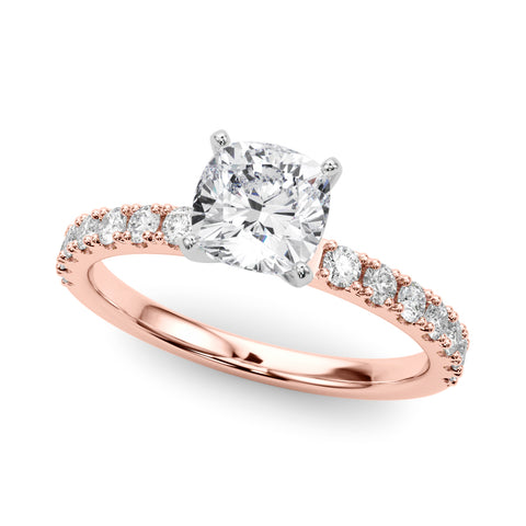 Rose gold Cushion Solitaire Pavé Band with Four-Prong Setting