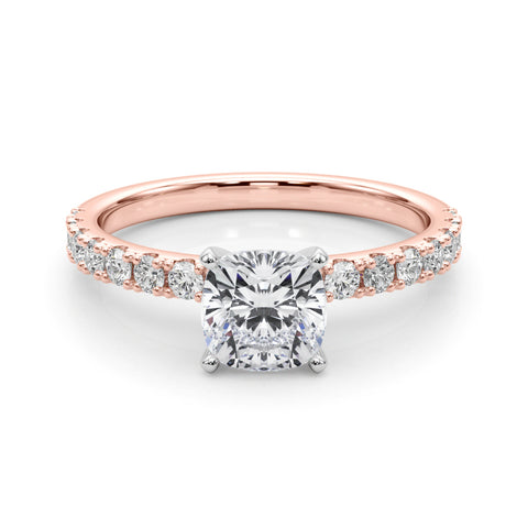 Rose gold Cushion Solitaire Pavé Band with Four-Prong Setting