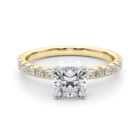 Yellow gold Cushion Solitaire Pavé Band with Four-Prong Setting