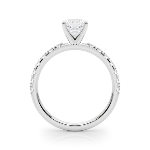 White gold Cushion Solitaire Pavé Band with Four-Prong Setting