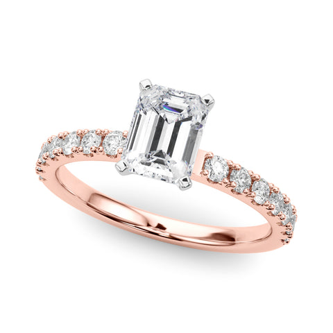 Rose gold Emerald Solitaire Pavé Band with Four-Prong Setting