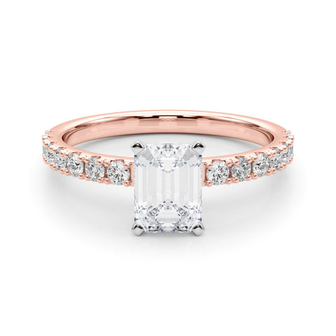 Rose gold Emerald Solitaire Pavé Band with Four-Prong Setting