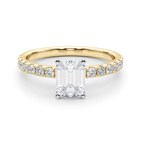 Yellow gold Emerald Solitaire Pavé Band with Four-Prong Setting