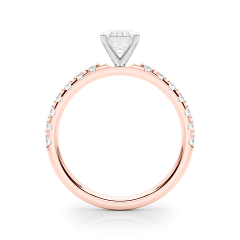 Rose gold Emerald Solitaire Pavé Band with Four-Prong Setting