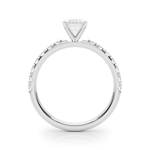 White gold Emerald Solitaire Pavé Band with Four-Prong Setting