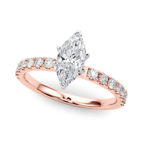 Rose gold Marquise Solitaire Pavé Band with Four-Prong Setting