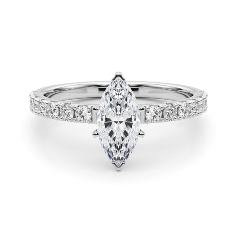 White gold Marquise Solitaire Pavé Band with Four-Prong Setting