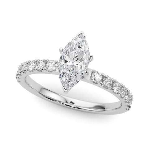 White gold Marquise Solitaire Pavé Band with Four-Prong Setting