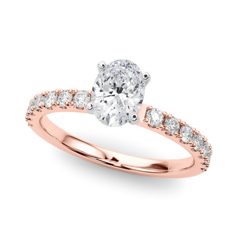 Rose gold Oval Solitaire Pavé Band with Four-Prong Setting