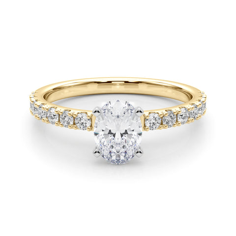 Yellow gold Oval Solitaire Pavé Band with Four-Prong Setting