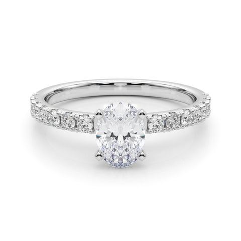 White gold Oval Solitaire Pavé Band with Four-Prong Setting