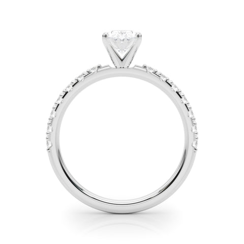 White gold Oval Solitaire Pavé Band with Four-Prong Setting